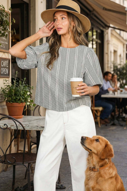 Bow V Back Plaid Blouse Top