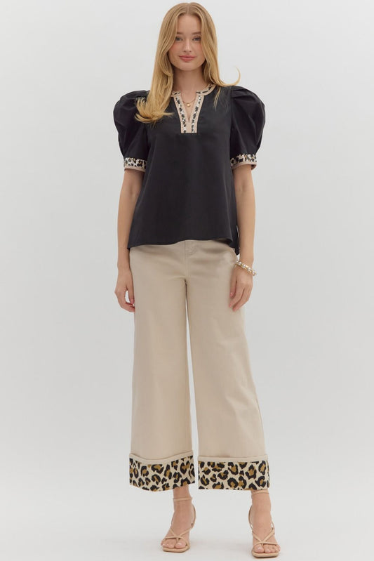 Black Top with Leopard Neckband image 0