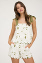 Moss Green Floral Embroidery Tie Strap Scallop Short Set image 2