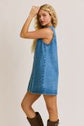 SLEEVELESS ROUND NECK BUTTON DOWN DENIM MINI DRESS image 3