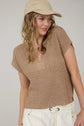 Tan Split Neck Short Sleeve Pullover image 2