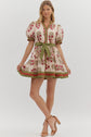 ECRU Floral with Olive & Burgundy Accent Band & Belt image 0