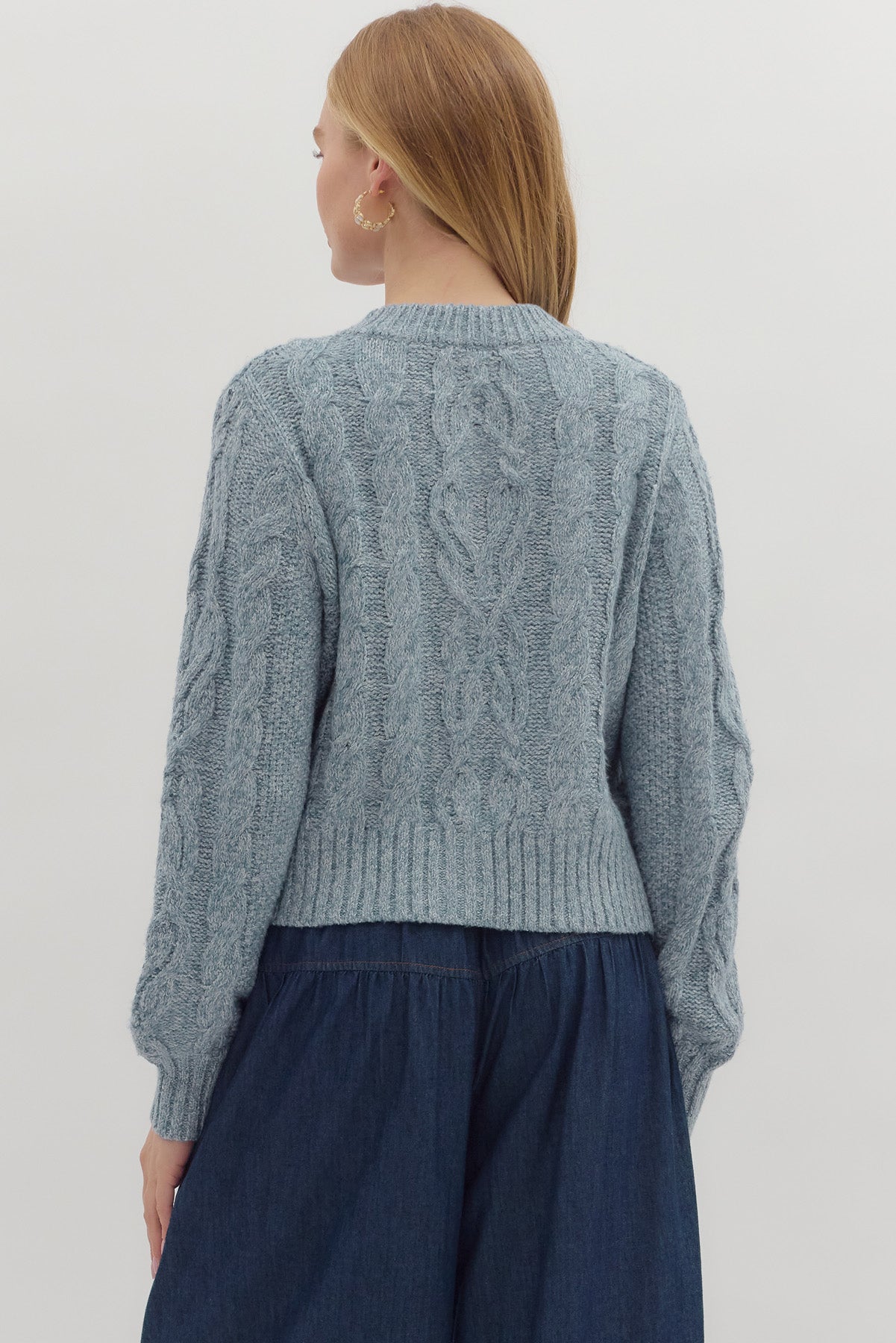 Light Blue Cable Knit Longsleeve Cardigan image 2