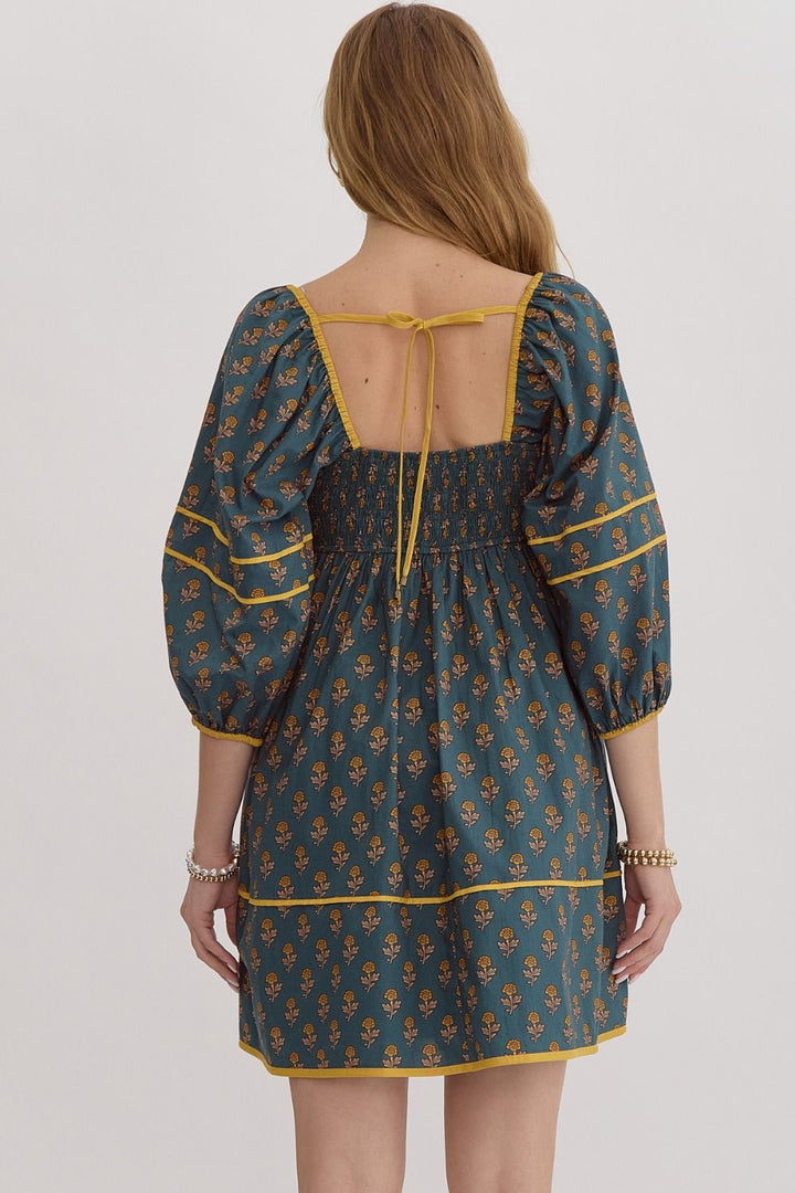 Hunter green floral baby doll dress image 3