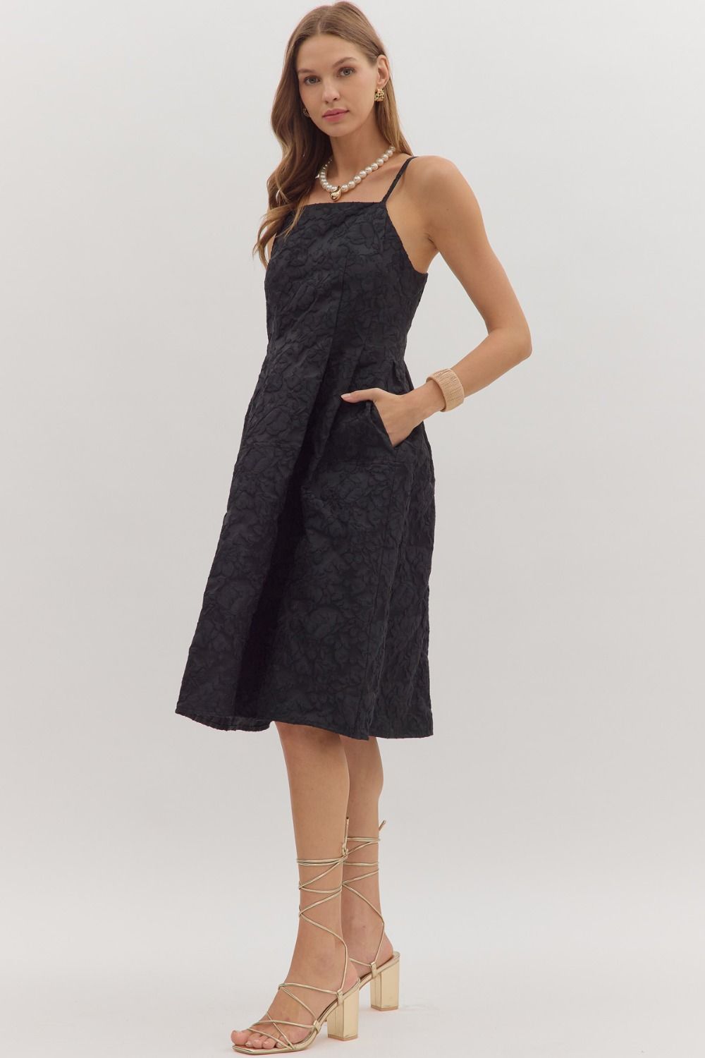 Black Floral Jacquard Sleeveless Midi image 4