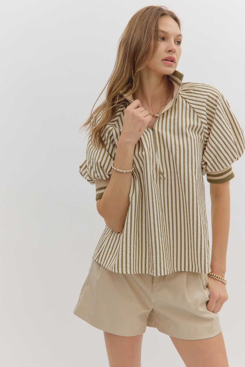 Olive Stripe Half Zip Pullover image 1