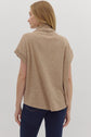 Taupe Solid SS Mock Neck Top Rolled Cuffs image 5