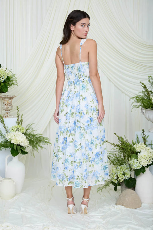 Floral Eyelet Scallop Trim Midi Dress