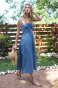 Denim Strapless Tiered Midi Dress