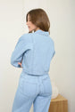 WASHED DENIM LONG SLEEVE CROP TOP