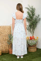 FLORAL WAIST TIE SIDE SLIT CORSET MAXI DRESS