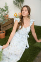 FLORAL WAIST TIE SIDE SLIT CORSET MAXI DRESS