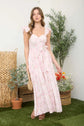 FLORAL WAIST TIE SIDE SLIT CORSET MAXI DRESS