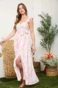 FLORAL WAIST TIE SIDE SLIT CORSET MAXI DRESS