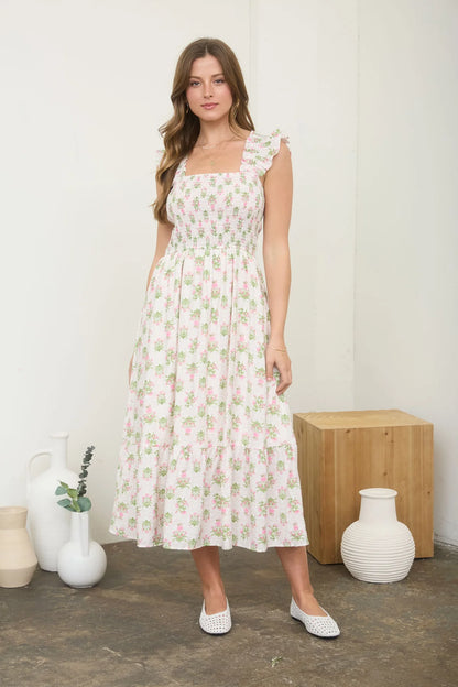Ruffle Sleeveless Smocked Midi Dress