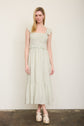 Sage Stripe Smocked Ruffle Trim Midi