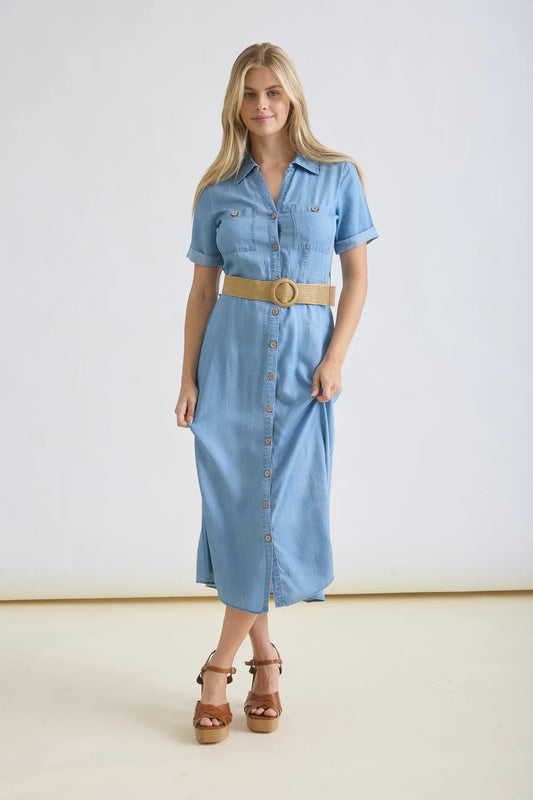 Denim Collard Button Down Shirt Dress