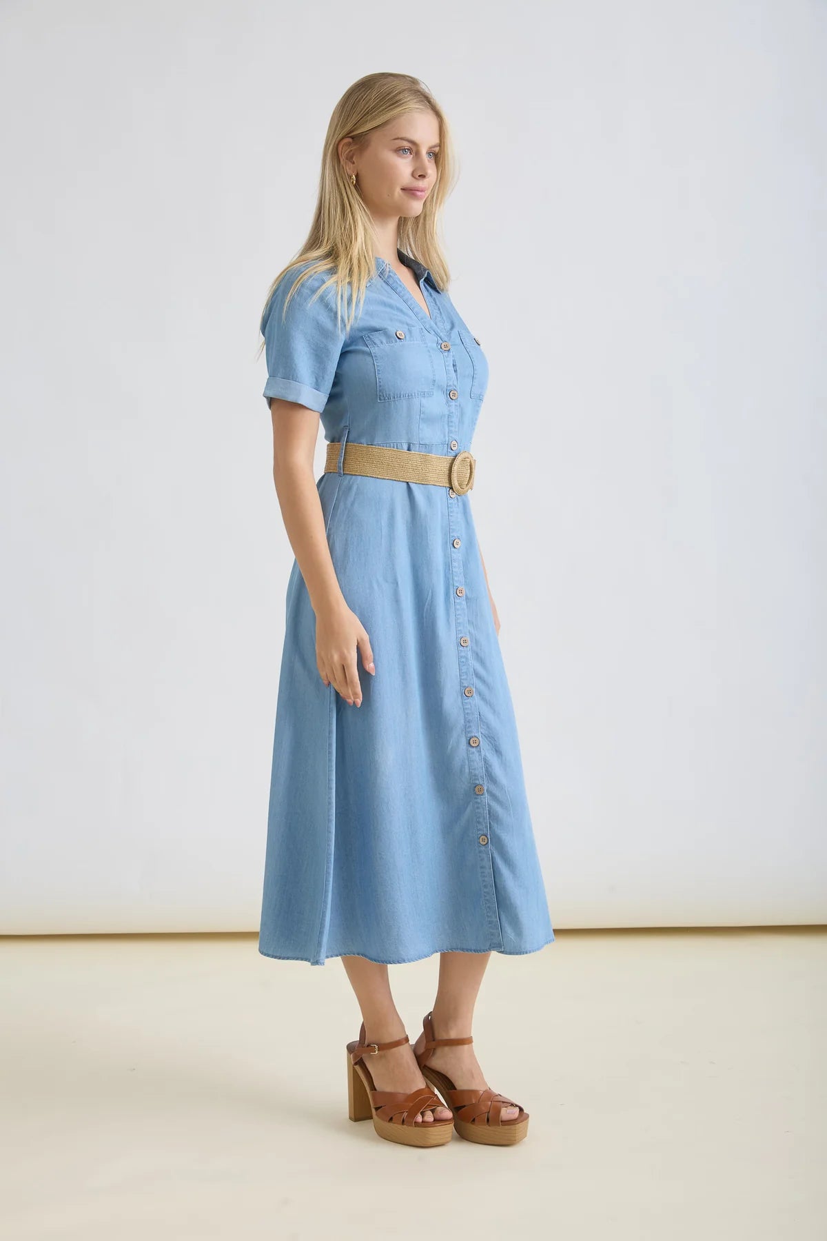Denim Collard Button Down Shirt Dress