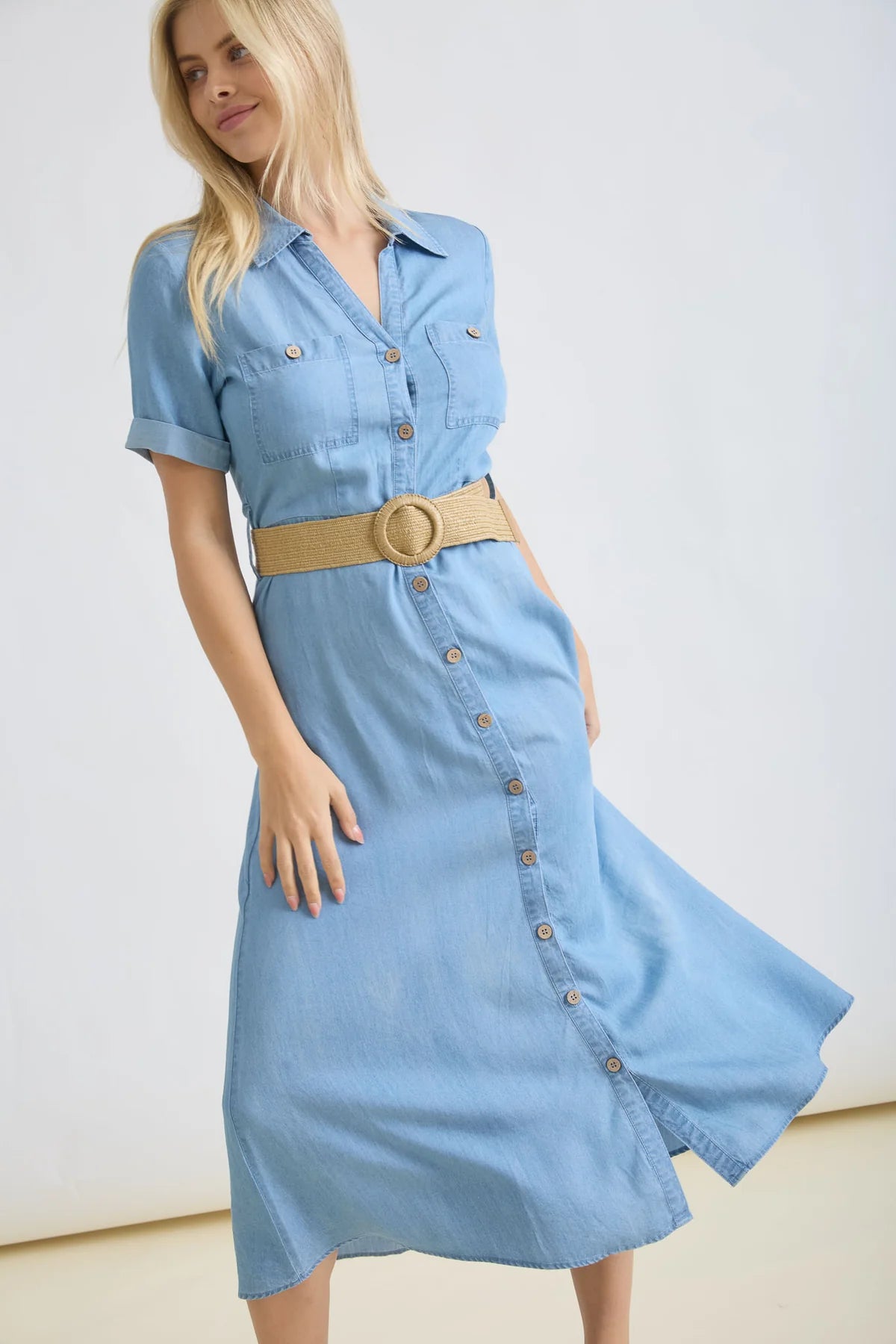 Denim Collard Button Down Shirt Dress