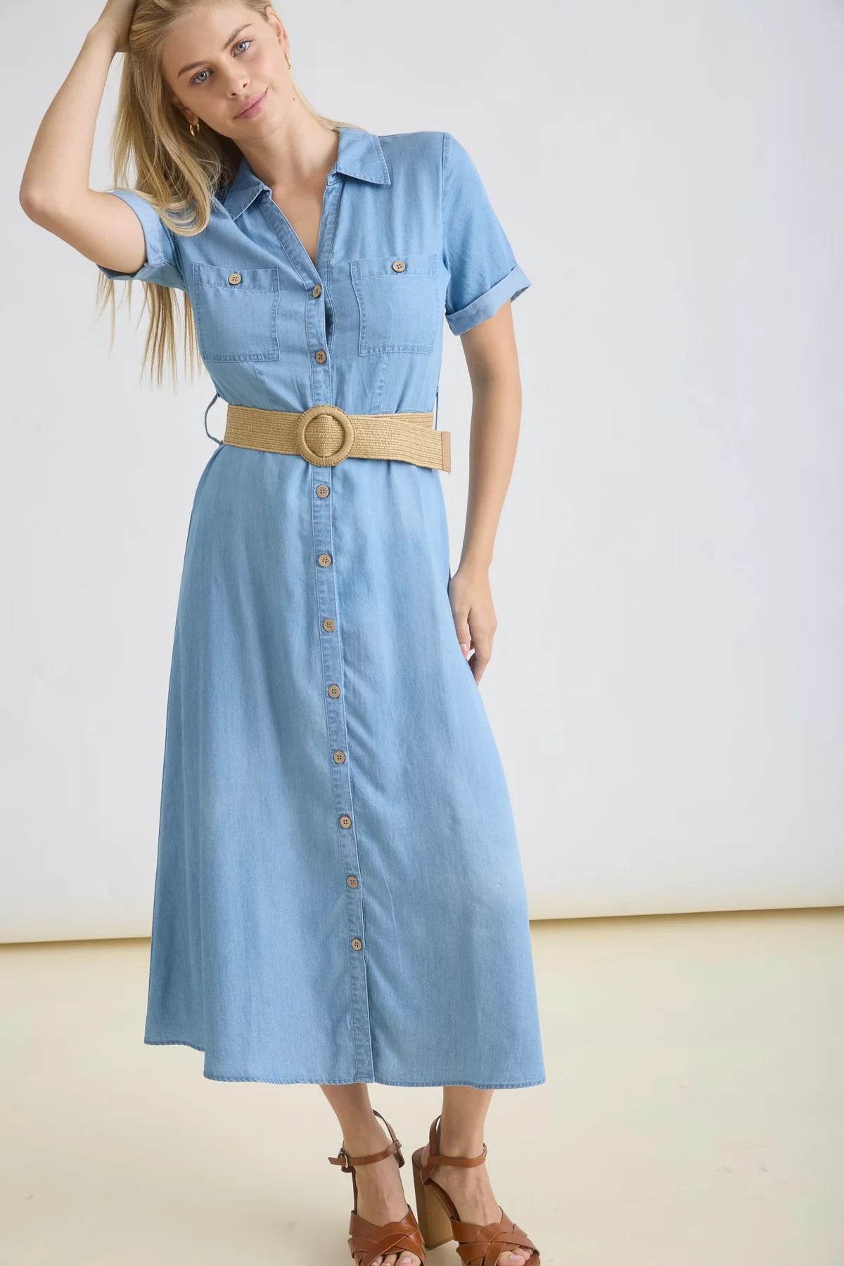 Denim Collard Button Down Shirt Dress