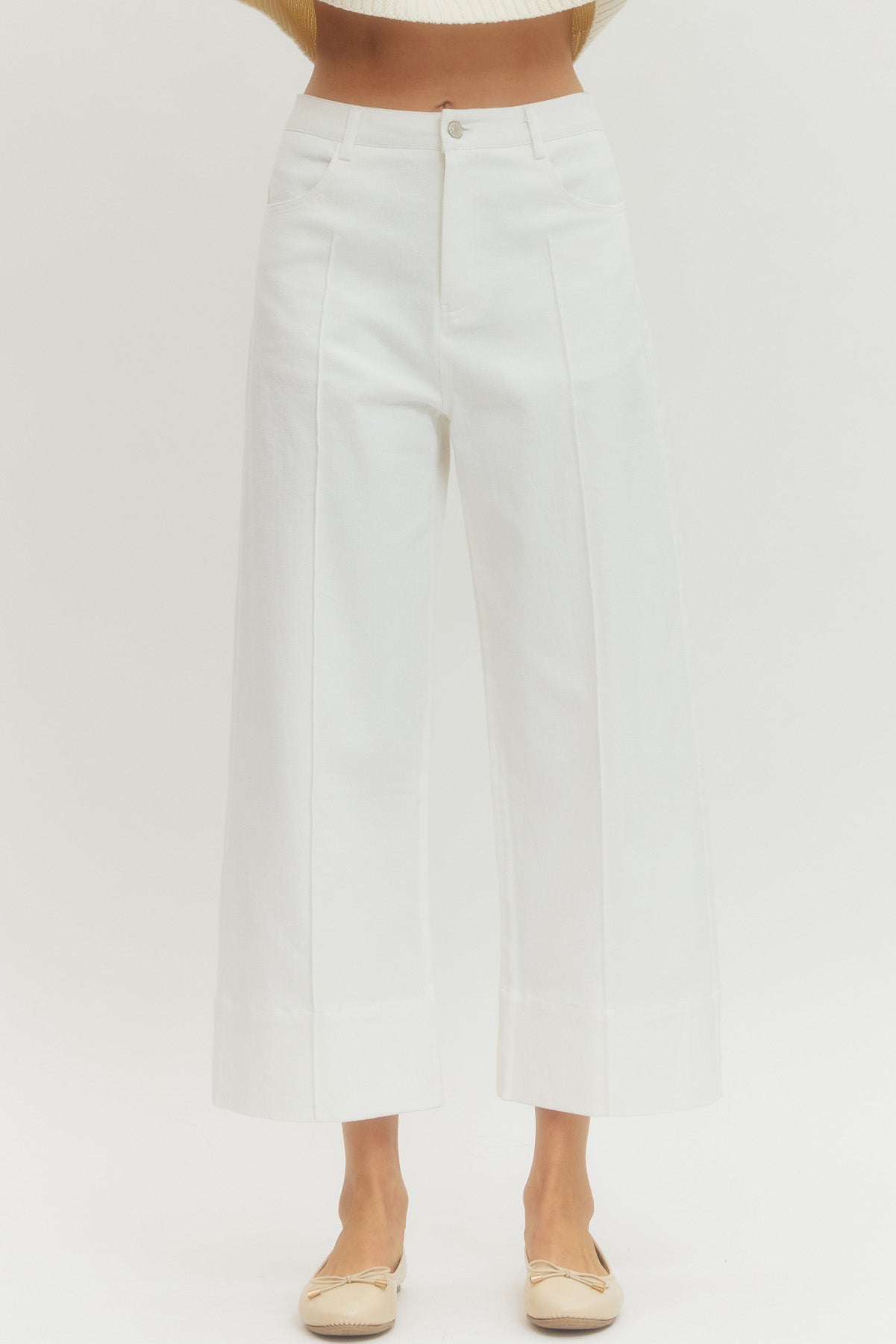 White Ankle Pant with Cuff Hem