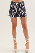 Navy Polka Dot Short with Scallop Trim