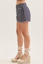 Navy Polka Dot Short with Scallop Trim