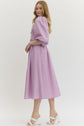 Solid 3/4 Sleeve Smocked Front Zip Midi
