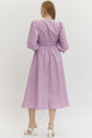 Solid 3/4 Sleeve Smocked Front Zip Midi