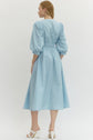 Solid 3/4 Sleeve Smocked Front Zip Midi