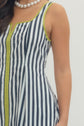 Floral stripe print short puff sleeve midi dress
