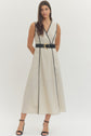 Linen Solid Sleeveless Wrap Style Midi