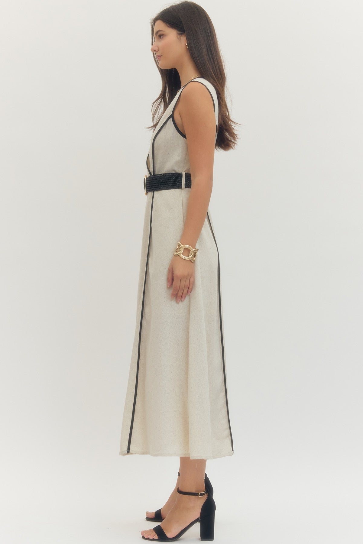 Linen Solid Sleeveless Wrap Style Midi
