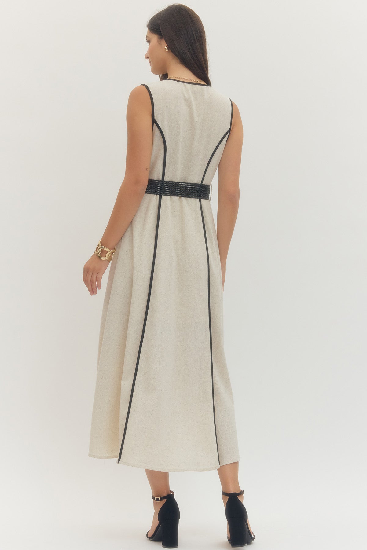 Linen Solid Sleeveless Wrap Style Midi