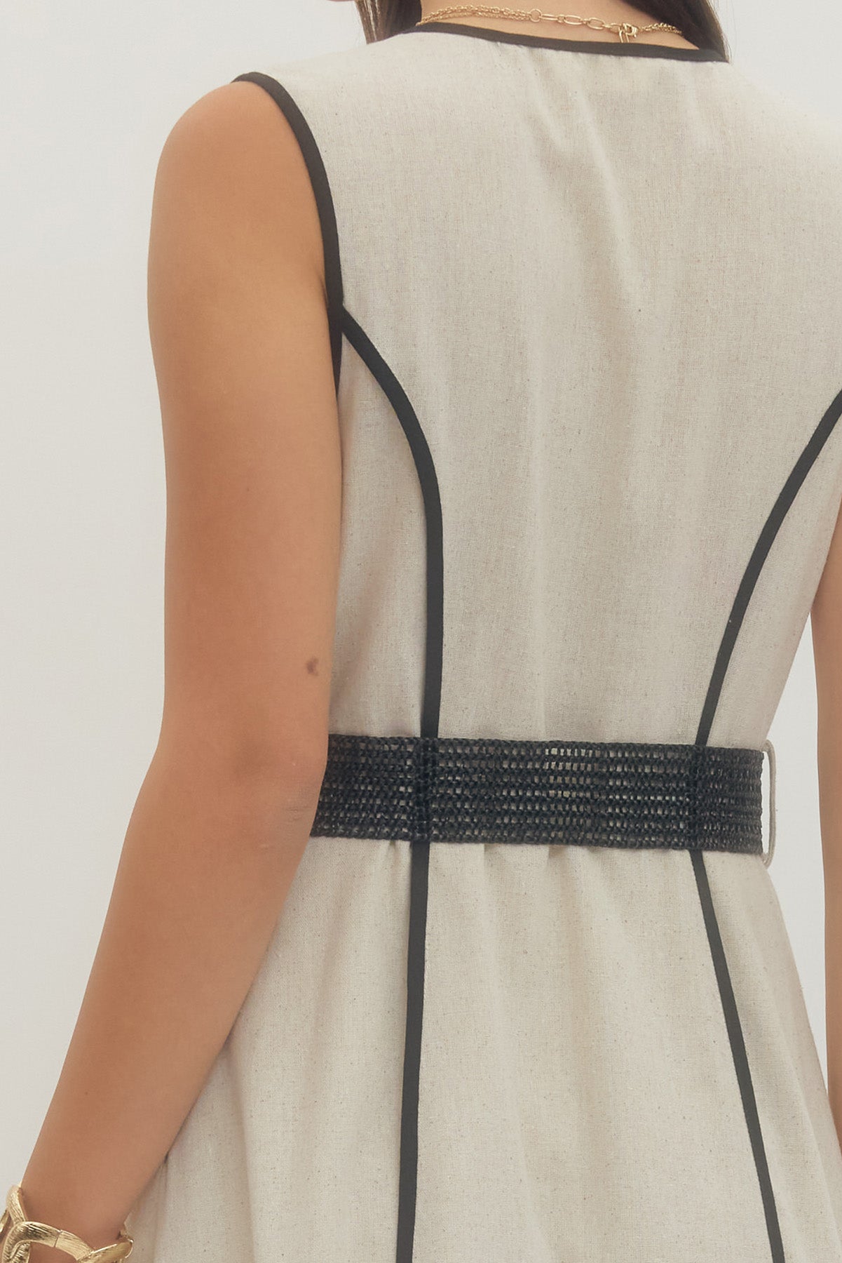 Linen Solid Sleeveless Wrap Style Midi