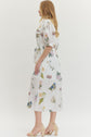 Off White Floral Button Front Midi with Tie-Waist