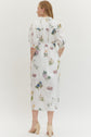 Off White Floral Button Front Midi with Tie-Waist