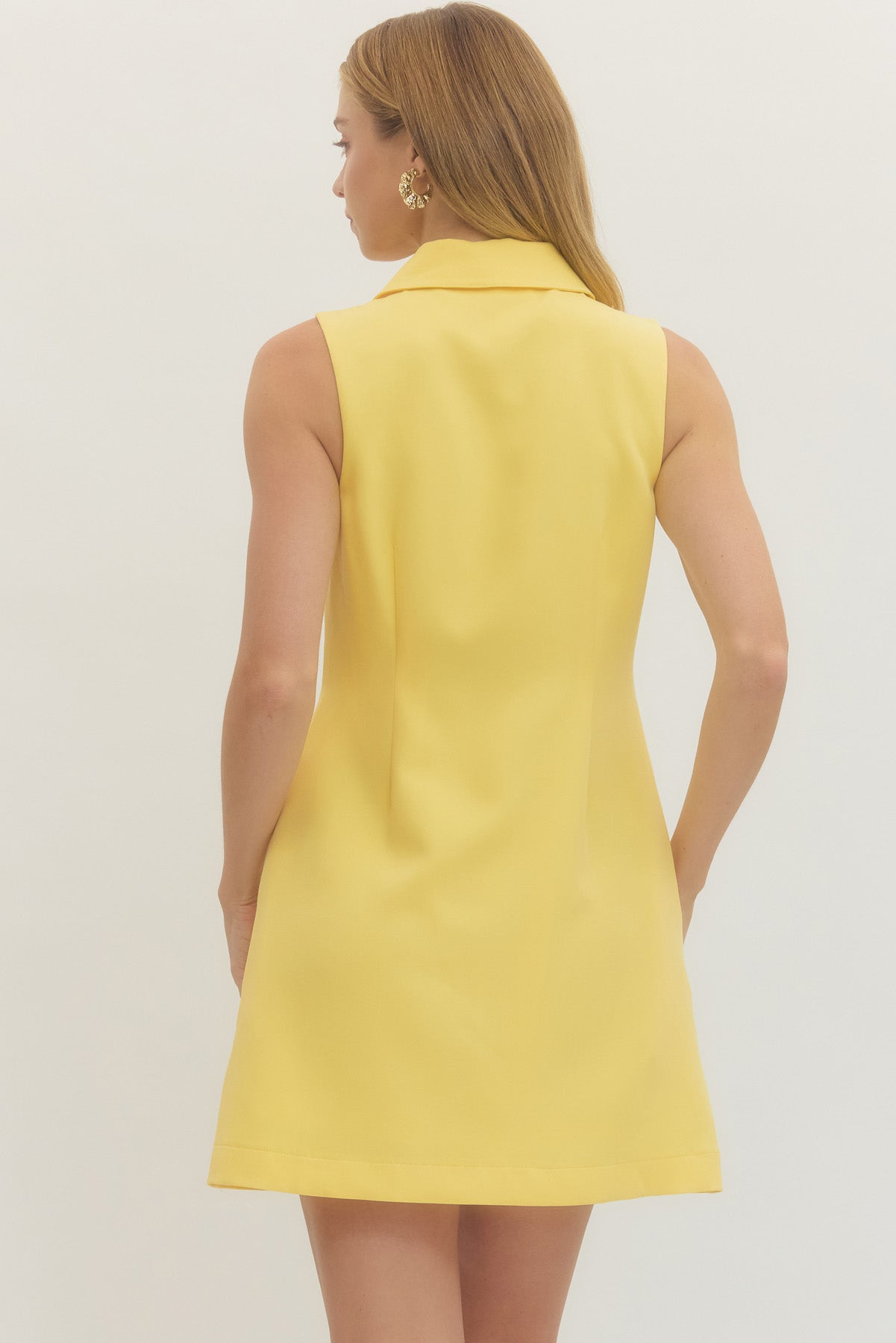 Solid Sleeveless Mini Dress Front Button