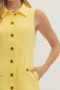 Solid Sleeveless Mini Dress Front Button