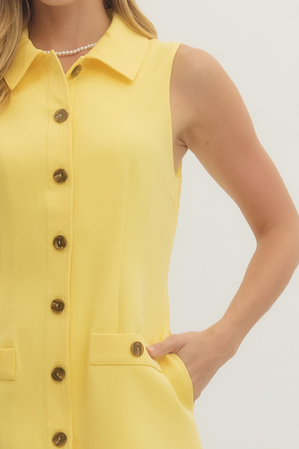 Solid Sleeveless Mini Dress Front Button