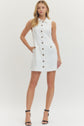 Solid Sleeveless Mini Dress Front Button