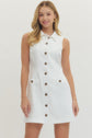 Solid Sleeveless Mini Dress Front Button