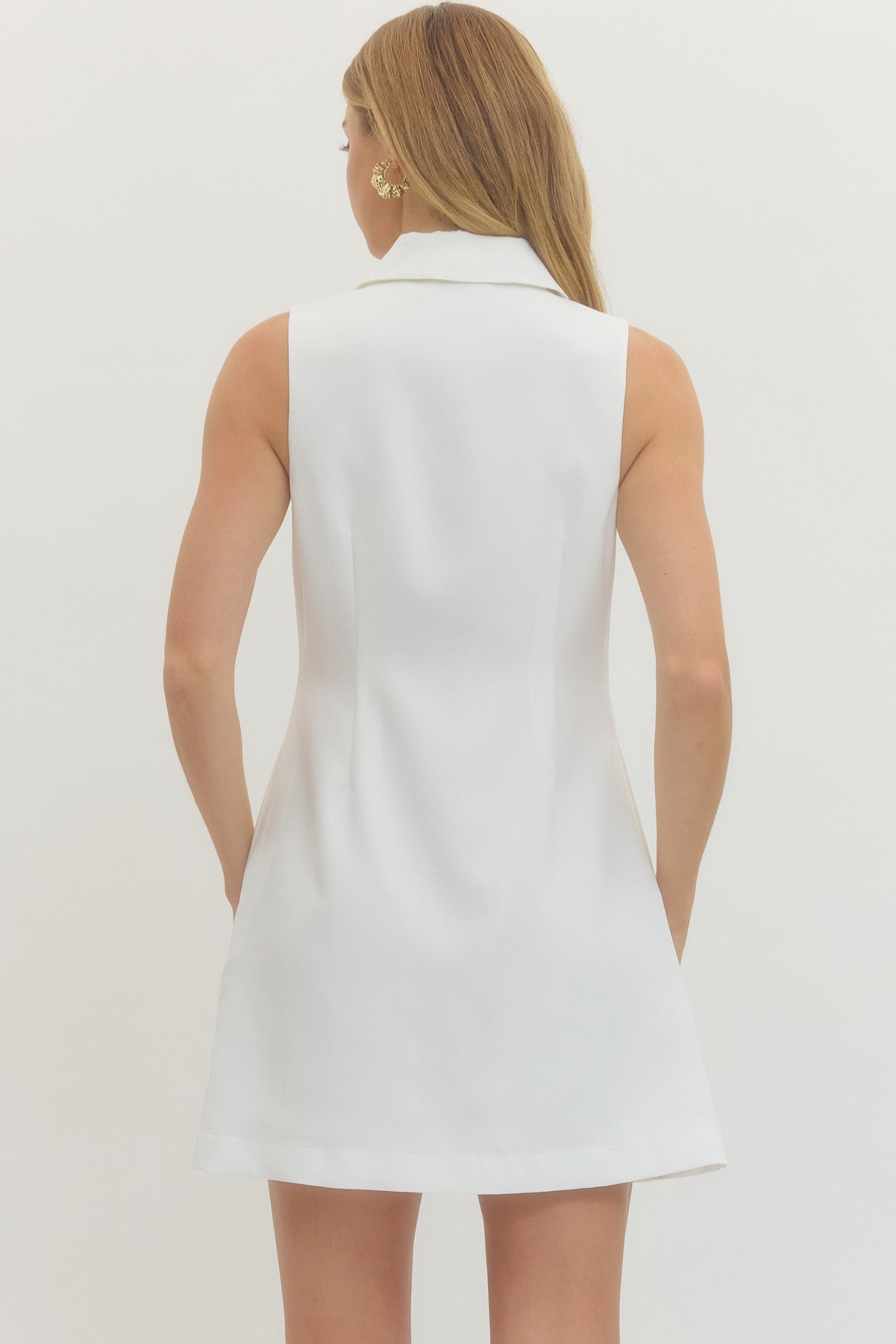 Solid Sleeveless Mini Dress Front Button