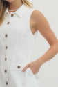Solid Sleeveless Mini Dress Front Button