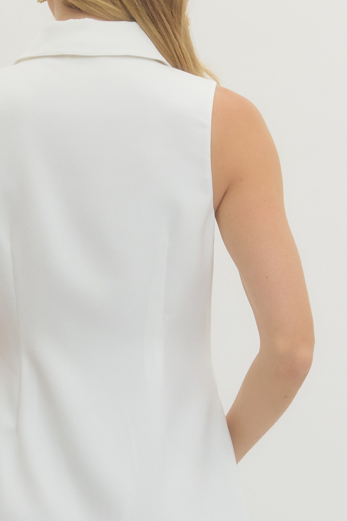 Solid Sleeveless Mini Dress Front Button