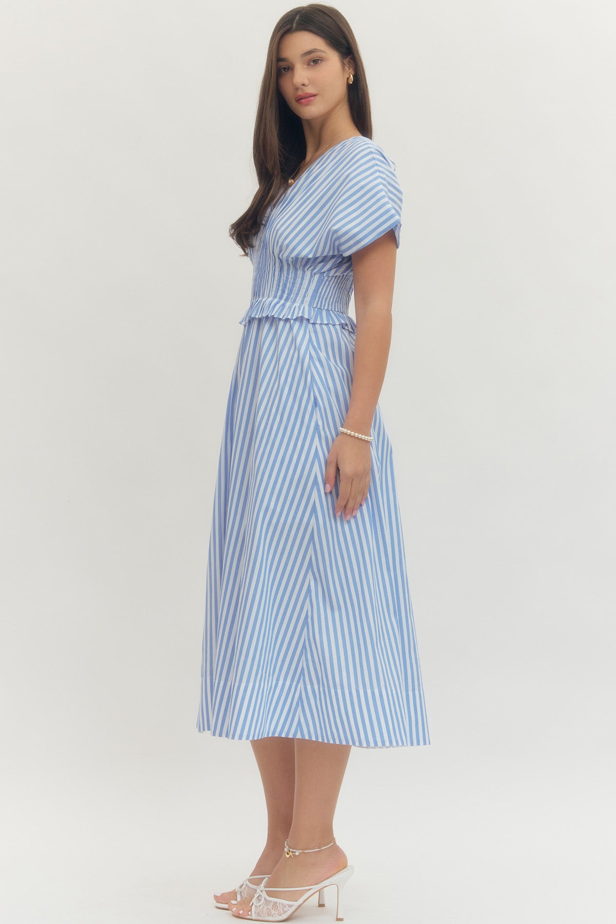 Striped Smocked Waist Midi