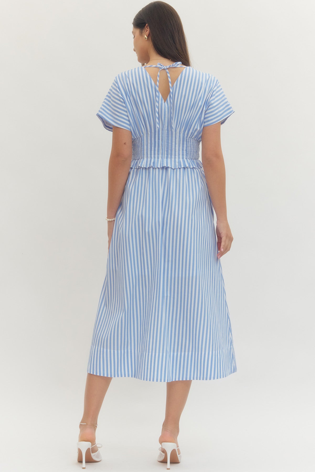 Striped Smocked Waist Midi