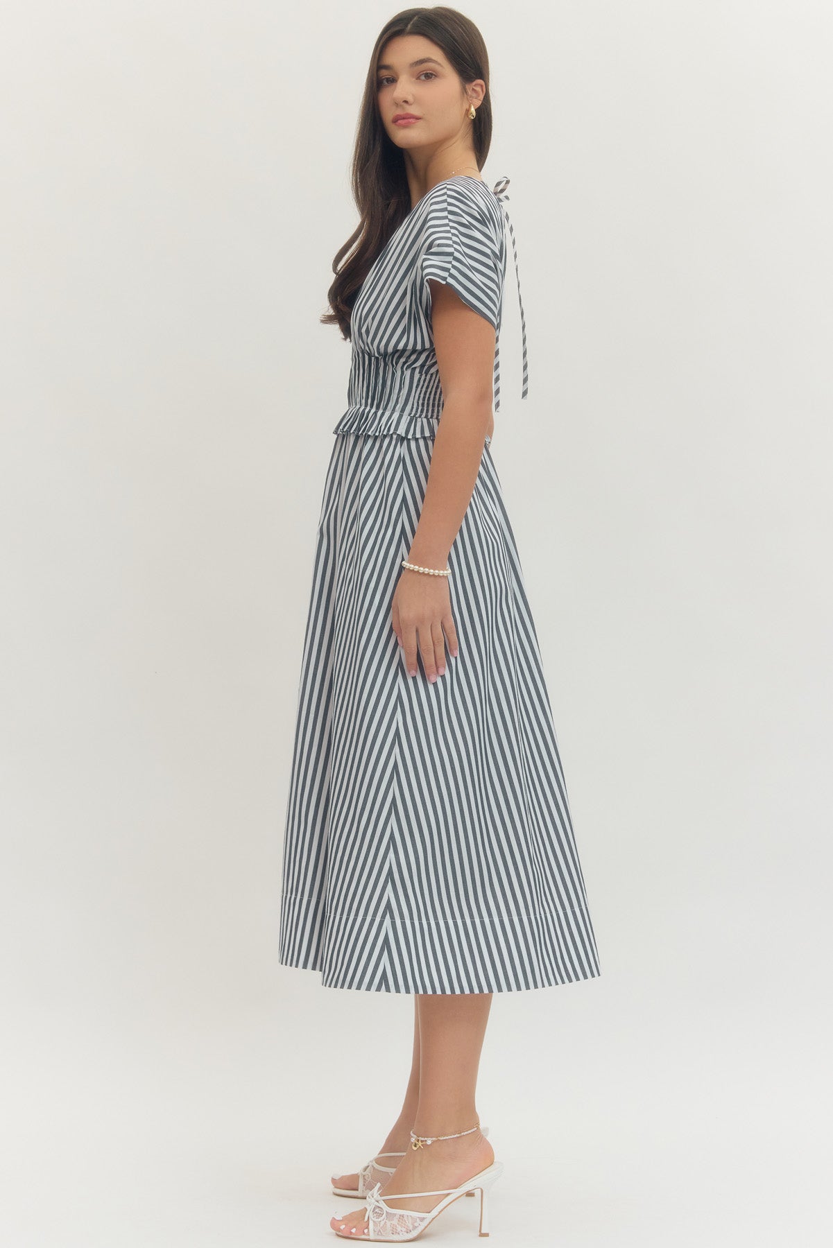Striped Smocked Waist Midi
