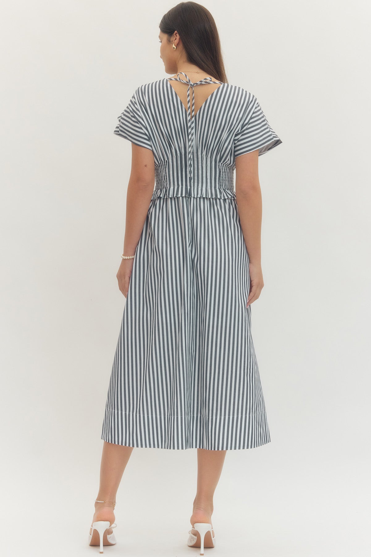 Striped Smocked Waist Midi