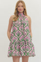 Botanical Print Sleeveless Mini Dress